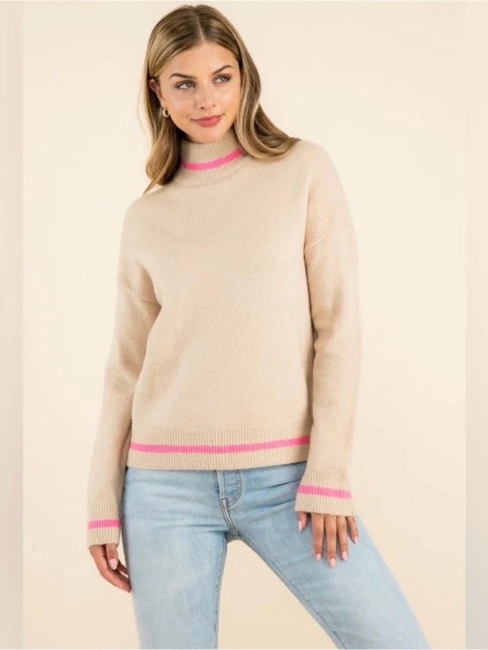 Blakely Stripe Detail Mock Neck Sweater | THML